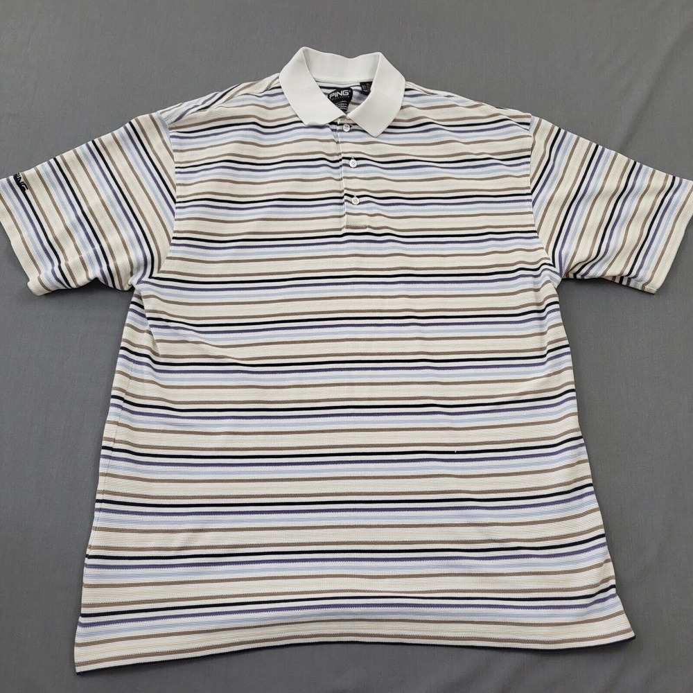 PING Collection Mens XL Sensor Cool Striped Golf Polo Shirt White Blue UV